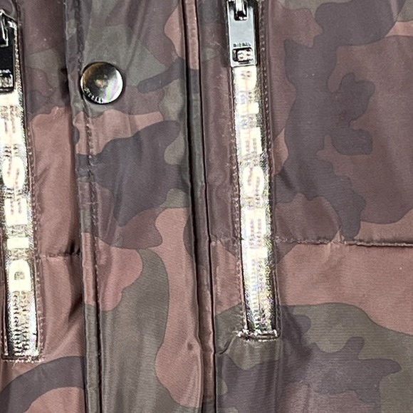Diesel Men S Camo Quilted Puffer Jacket Hooded Faux Fur Brown Black Fleece Lined - Picture 3 of 16